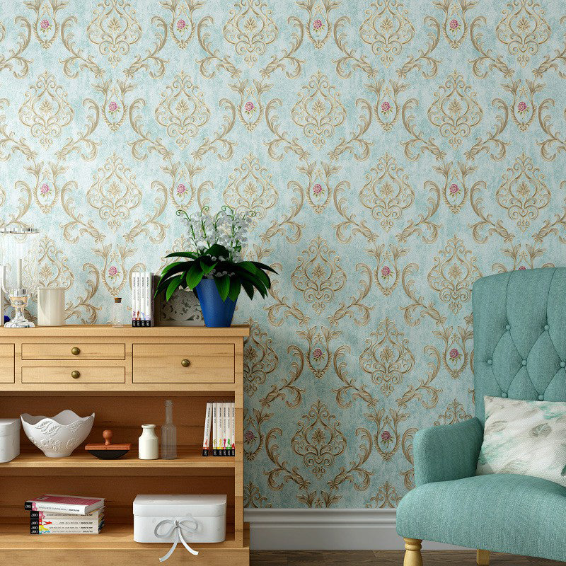 Non-Woven Unpasted Wallpaper Retro Scroll Flower Patterned Wall Covering for Accent Wall