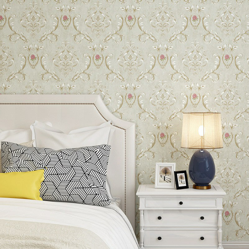 Non-Woven Unpasted Wallpaper Retro Scroll Flower Patterned Wall Covering for Accent Wall