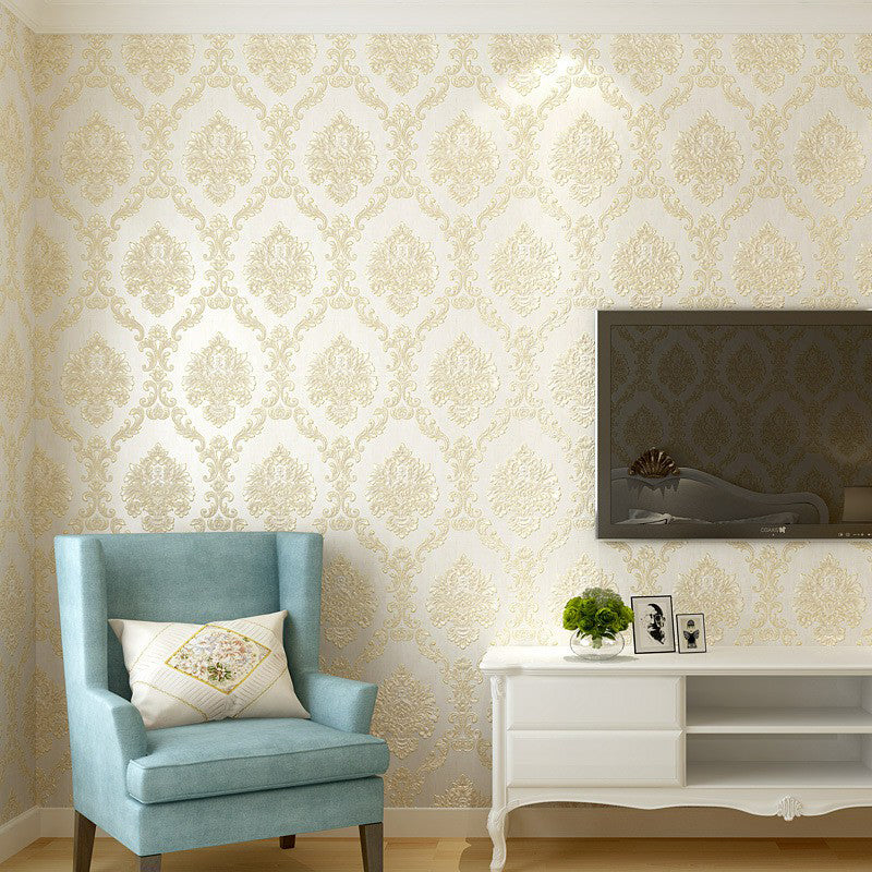 European Medallion Wallpaper Roll Pastel Color Washable Wall Covering for Home Decor