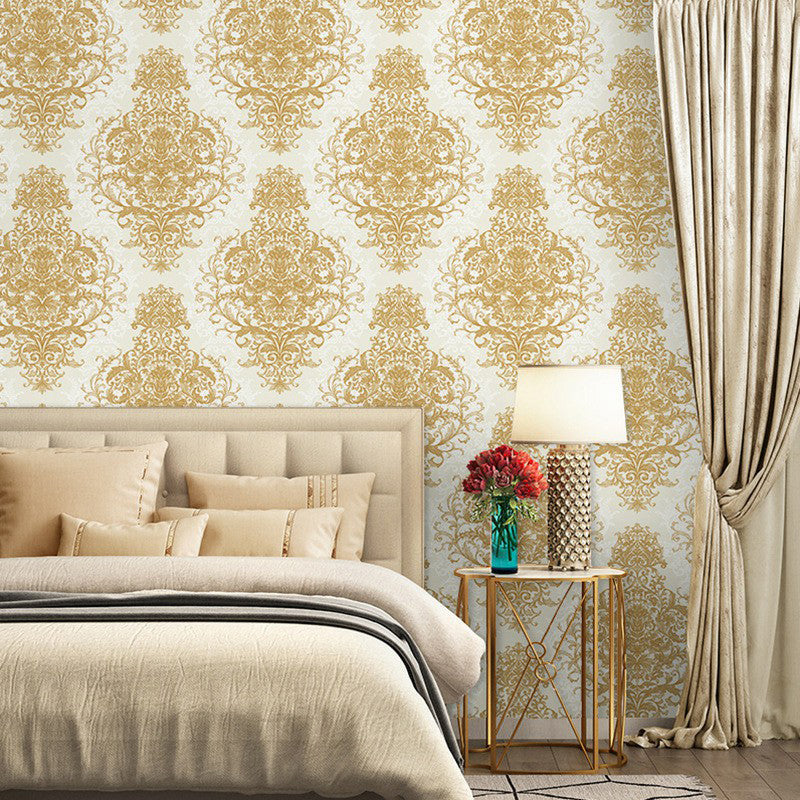 Antique Damask Wallpaper for Bedroom Decoration 33' L x 20.5" W Wall Art in Pastel Color