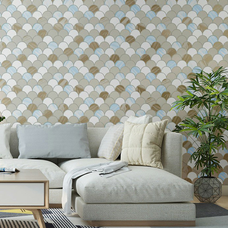 Taupe Fishscale Wallpaper Roll Moisture Resistant Modernist Living Room Wall Decor