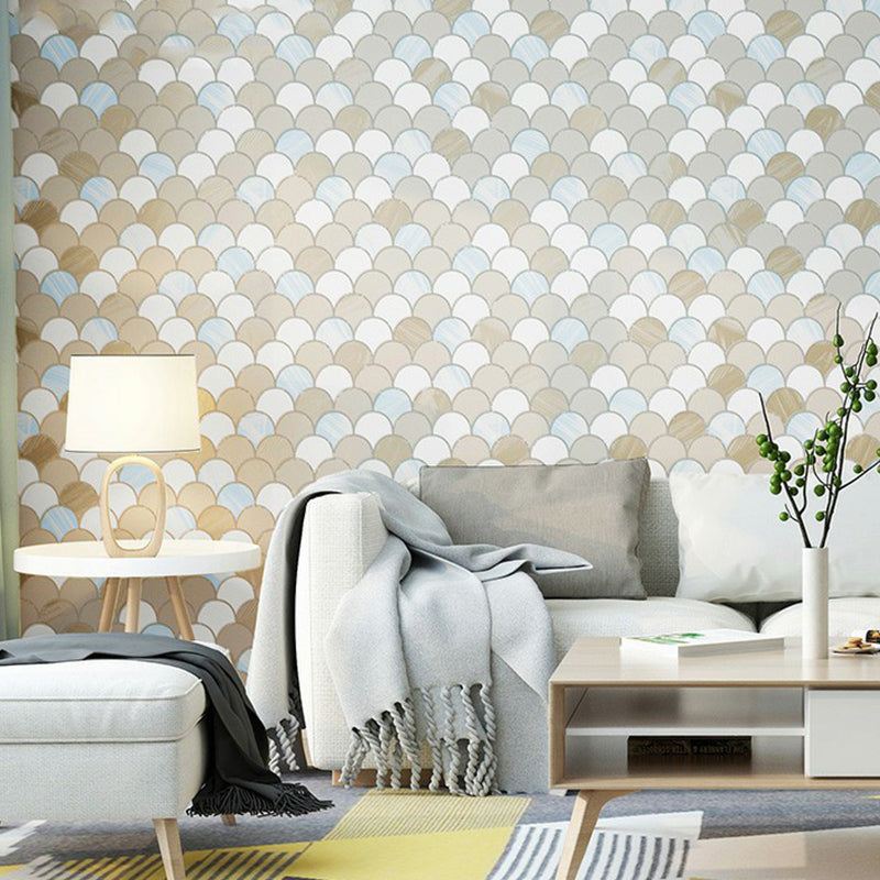 Taupe Fishscale Wallpaper Roll Moisture Resistant Modernist Living Room Wall Decor