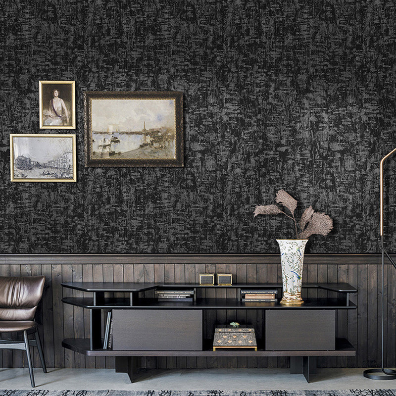 Solid Distressed Wallpaper Contemporary Vinyl Wall Art in Dark Color for Living Room