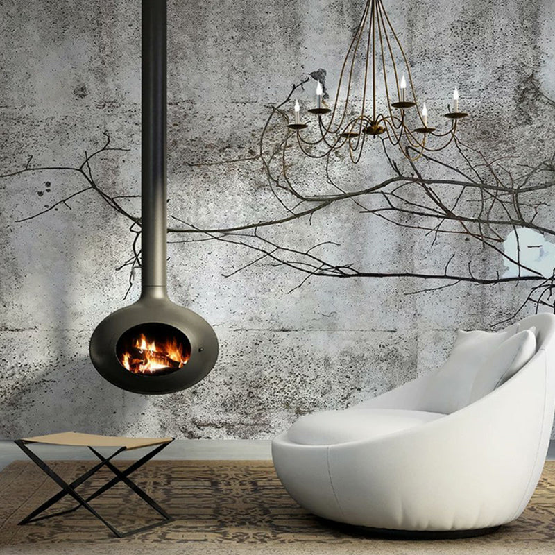 Illustration Dry Twig Wall Mural Wallpaper for Living Room, Grey, Personalised Size