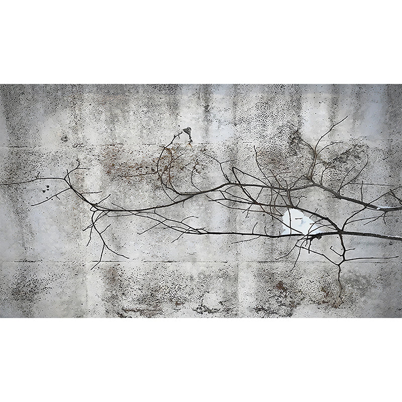 Illustration Dry Twig Wall Mural Wallpaper for Living Room, Grey, Personalised Size