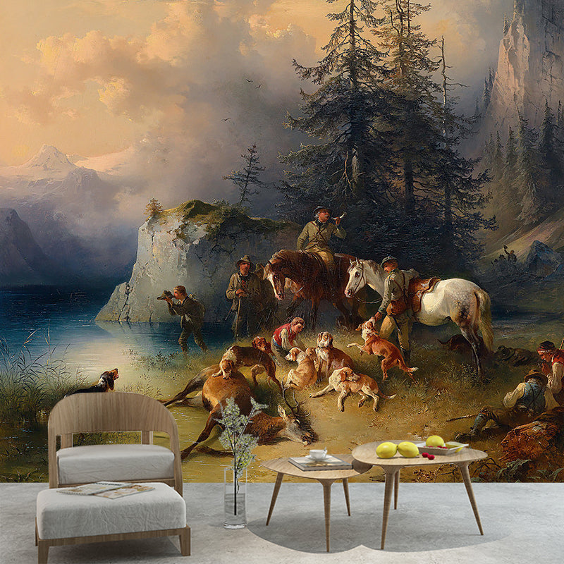 Whole Antique Style Wallpaper Mural White-Brown Friedrich Gauermann Return from the Mountain Pasture Wall Art