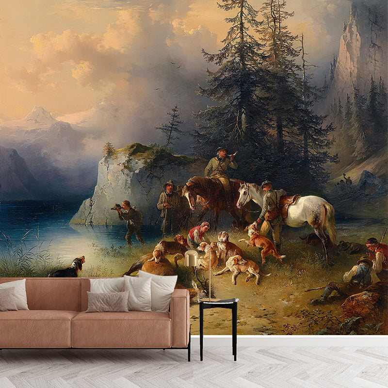 Whole Antique Style Wallpaper Mural White-Brown Friedrich Gauermann Return from the Mountain Pasture Wall Art