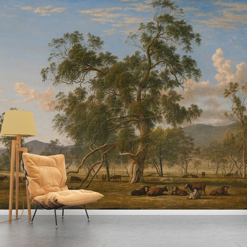 Patterdale Landscape with Cattle Mural Green Stain-Proof Wall Decoration for Living Room
