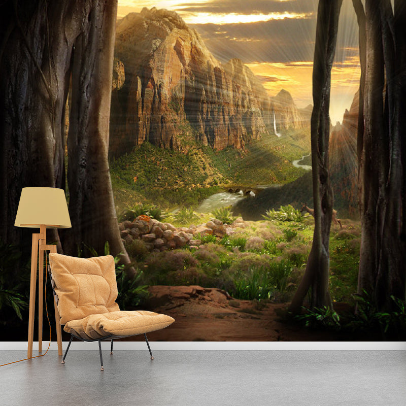 Brown Modernist Wallpaper Murals Large Size Valley Wall Covering for Living Room