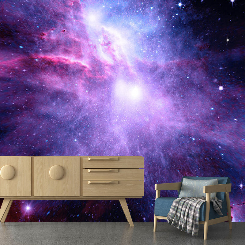 Purple Nebula Wall Murals Space Novelty Stain-Proof Wall Covering for Childrens Room