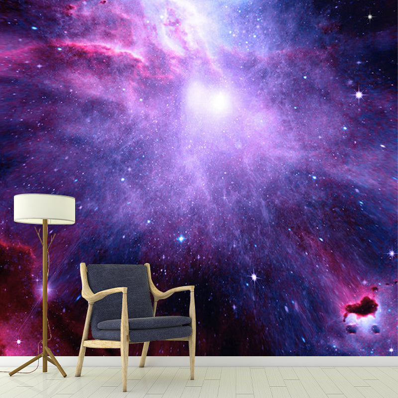 Purple Nebula Wall Murals Space Novelty Stain-Proof Wall Covering for Childrens Room