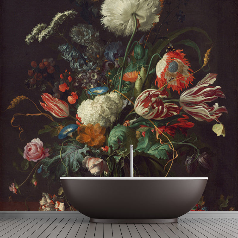 Red-Green Modern Wallpaper Murals Full Size Flower Vase Drawing Wall Covering for Home