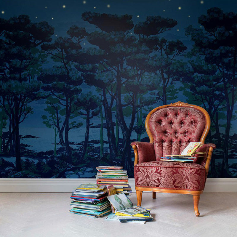 Nordic Coastal Forest Wallpaper Murals Non-Woven Moisture Resistant Dark Color Wall Art for Home Decor