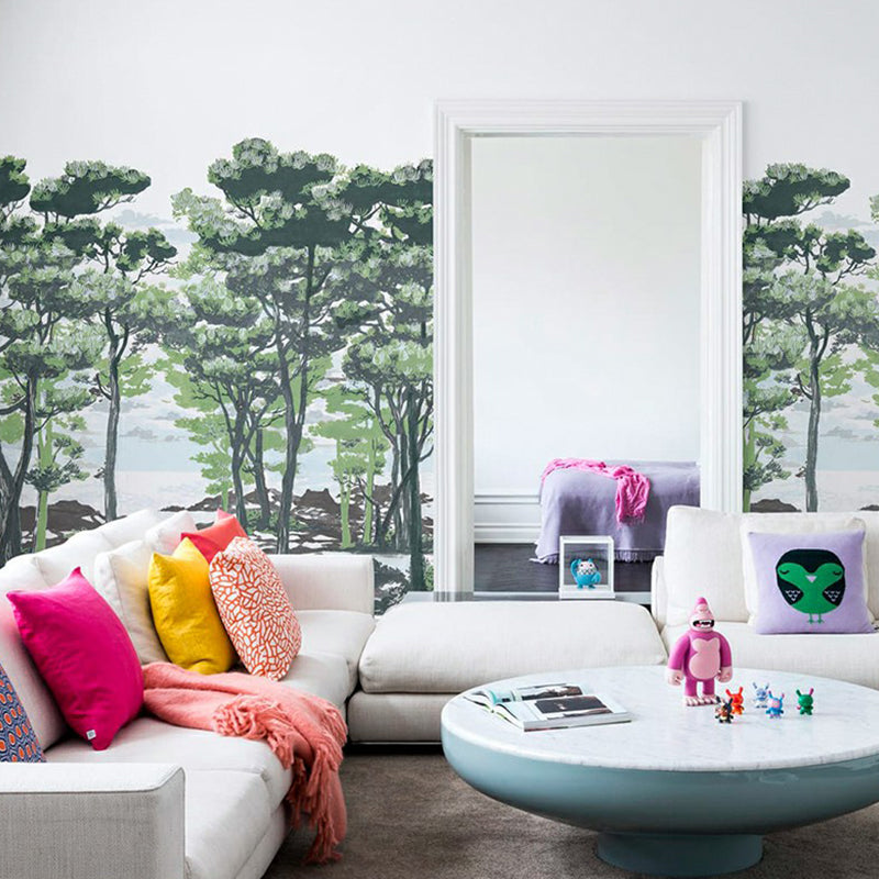 Nordic Coastal Forest Wallpaper Murals Non-Woven Moisture Resistant Dark Color Wall Art for Home Decor