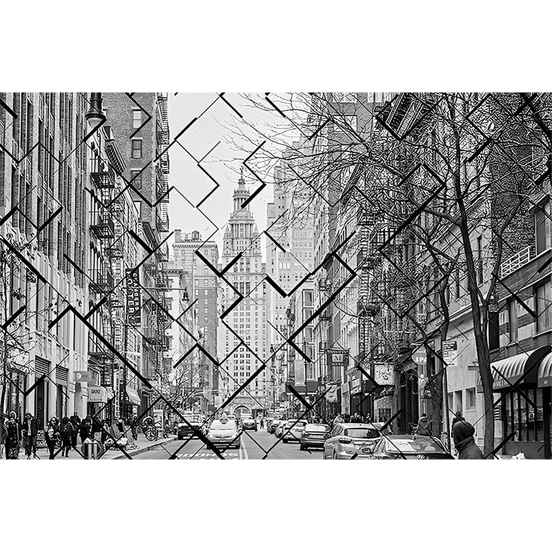 Full Size Antique Wallpaper Mural Grey Jigsaw and Street View Wall Decoration, Custom-Made