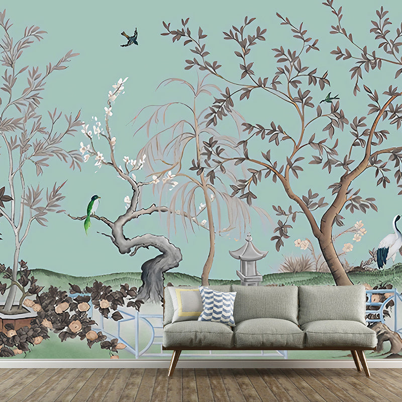 Aziatische boom muurschildering behang voor slaapkamerdecoratie aangepaste muurkunst in pastelkleur