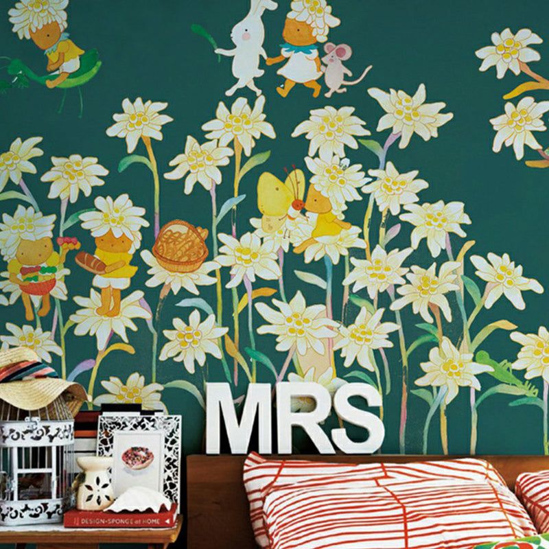 Childrens Art Baby Mural with Fairy Garden Pattern Soft Color Wall Decor for Nursery