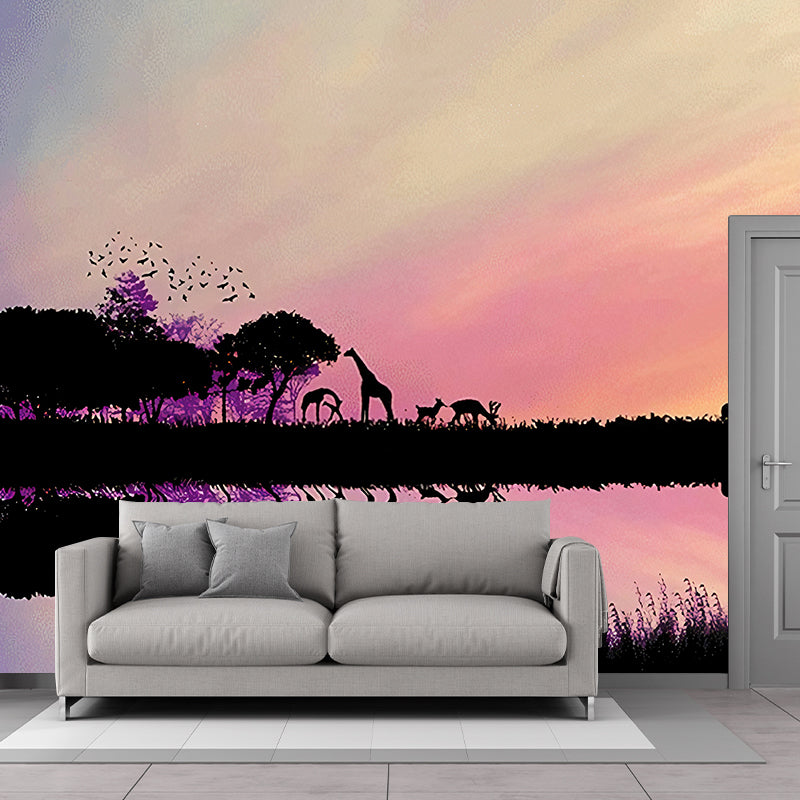 Modern Style Wildlife Wall Mural for Living Room, Large Wall Art in Pastel Color