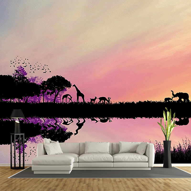 Modern Style Wildlife Wall Mural for Living Room, Large Wall Art in Pastel Color