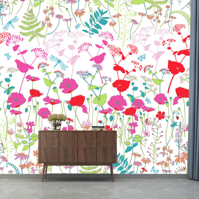 Trendy Floral Print Wall Mural Pink and Green Girls Bedroom Wall Art, Size Optional