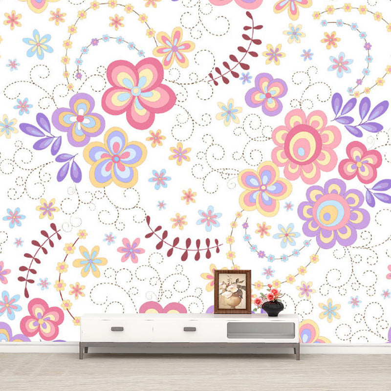 Modernist Flowers Wall Murals Purple and Pink Girls Bedroom Wall Decoration, Custom Size