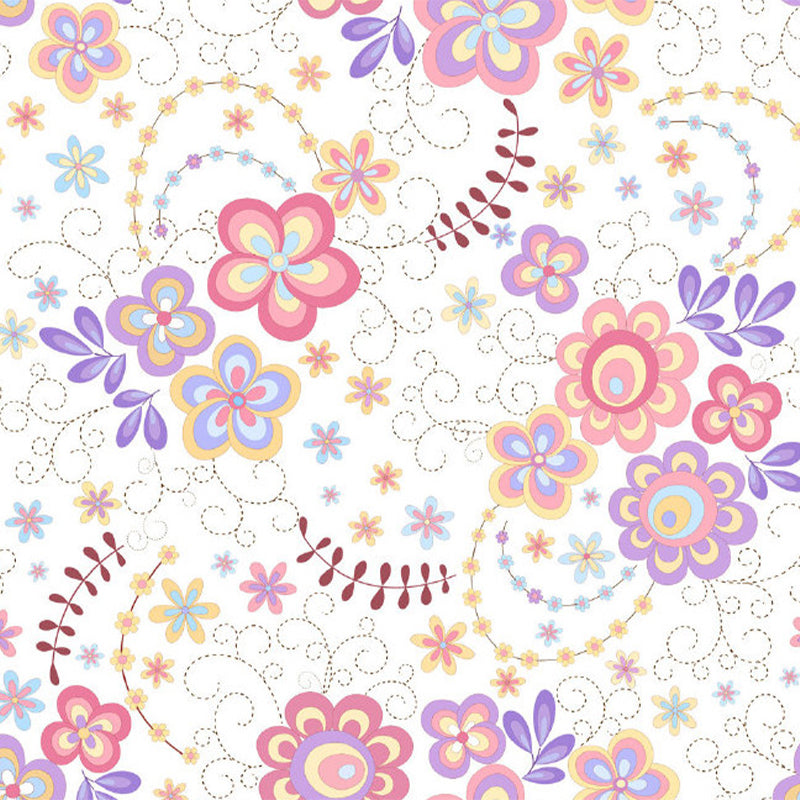 Modernist Flowers Wall Murals Purple and Pink Girls Bedroom Wall Decoration, Custom Size