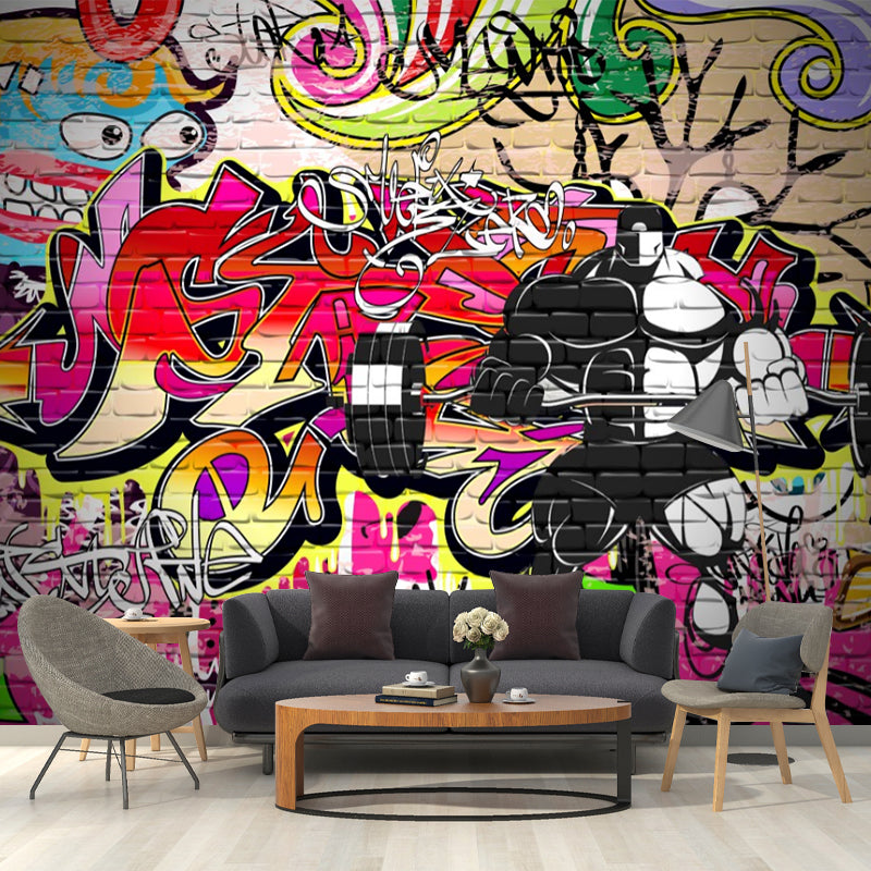 Modern Graffiti Wall Covering Murals Multicolored Street Art Wall Decor for Bedroom