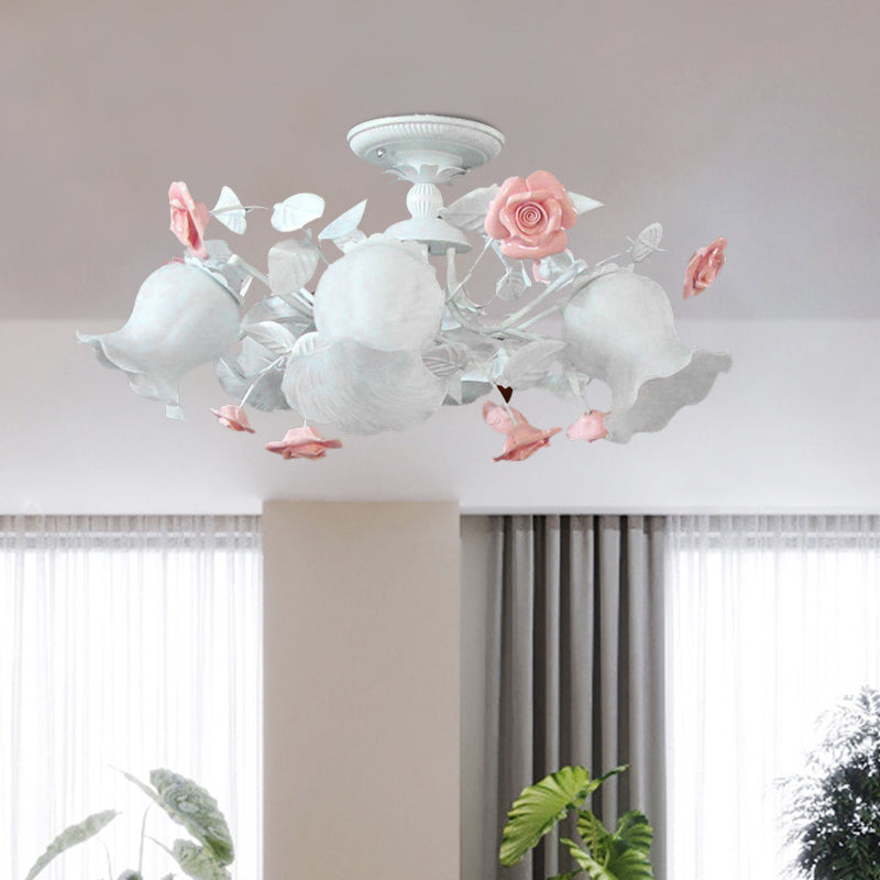 6 Köpfe halb Flush Light Korean Garten Blüte weißes Glas Flush -Halterung Beleuchtung