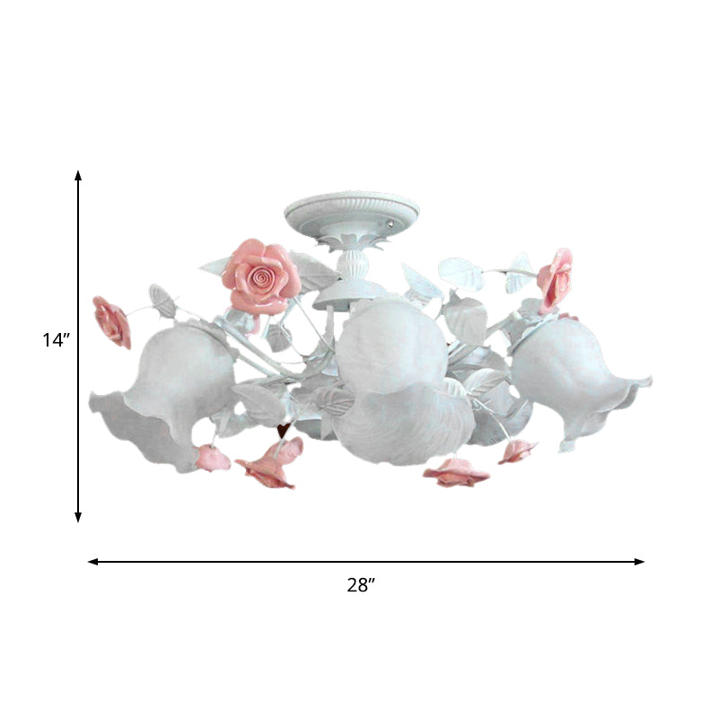 6 Köpfe halb Flush Light Korean Garten Blüte weißes Glas Flush -Halterung Beleuchtung