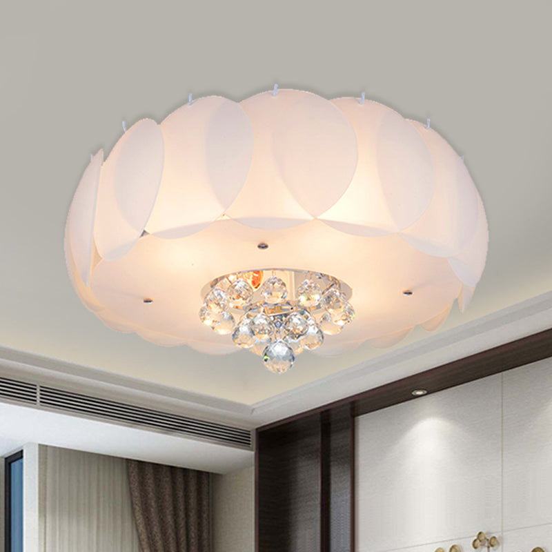 Drum Frosted White Glass Flushmount Modern 4/5 Bulbs Camera Soffitto Lampada con Crystal Ball, 19,5 "/23.5" Larghezza