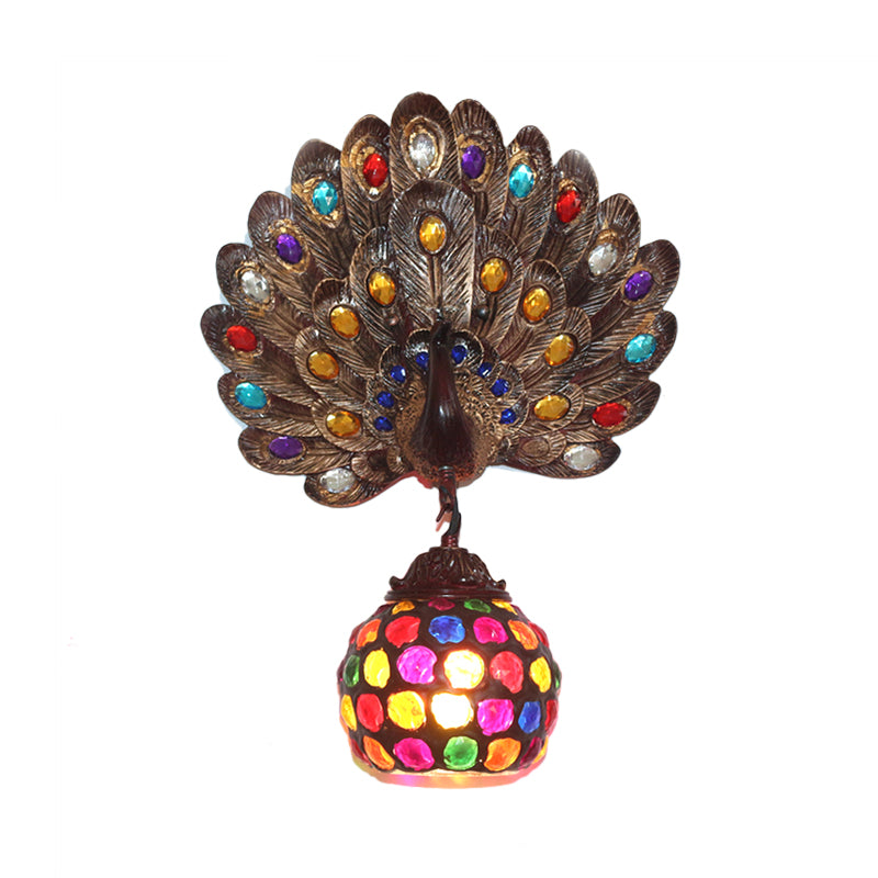 Copper Peacock Mall Mouris Light Bohemian Metal 1 Light Restaurant Light Murce Lampe With Global Shade