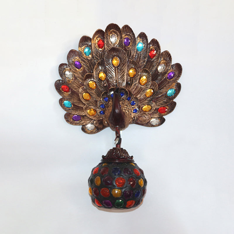 Copper Peacock Mall Mouris Light Bohemian Metal 1 Light Restaurant Light Murce Lampe With Global Shade