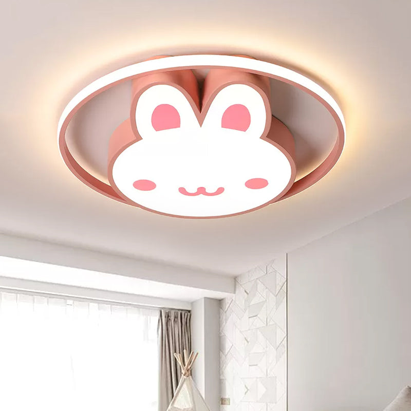 LED Ragazze Camera Soffitto Flush Fumetto Rosa Flush Luce con Rabbit Acrilico Ombra e Anello in Luce Calda/Bianca