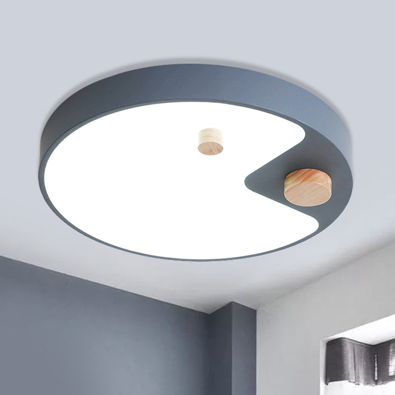 Acrilico Anello Flush Mount Lighting Kids White / Grey / Blue LED Massimale Montato Light con Wood Decor per Bedroom