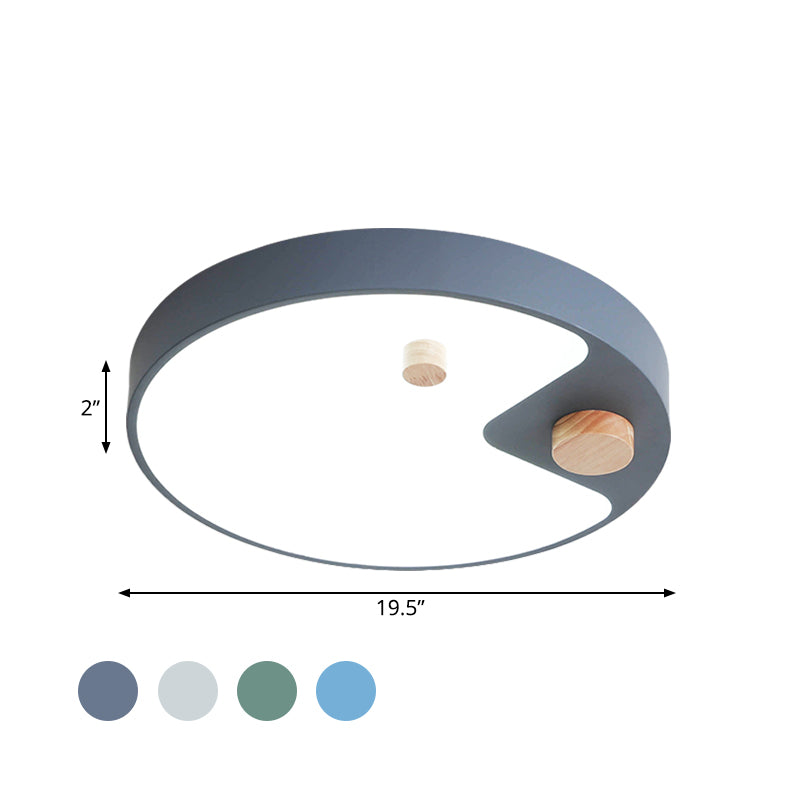 Acrilico Anello Flush Mount Lighting Kids White / Grey / Blue LED Massimale Montato Light con Wood Decor per Bedroom