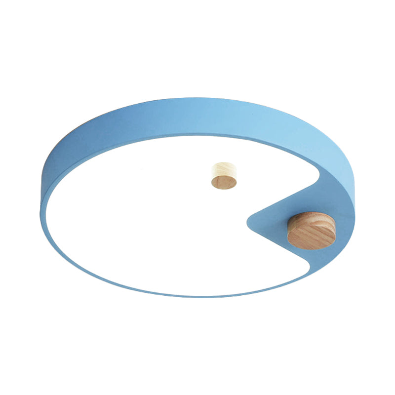 Acrilico Anello Flush Mount Lighting Kids White / Grey / Blue LED Massimale Montato Light con Wood Decor per Bedroom