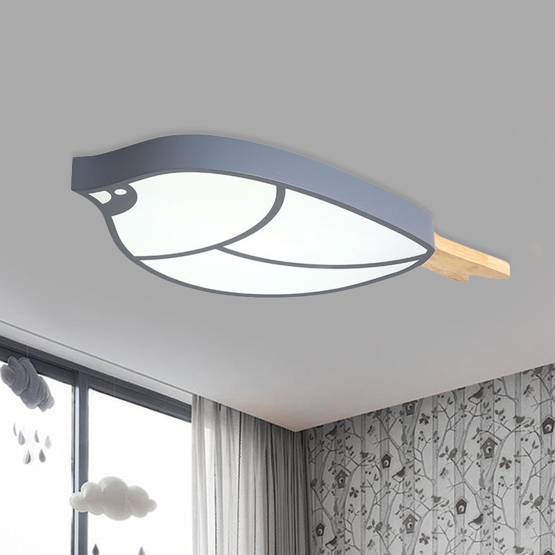 Plafoniera da incasso a forma di uccello grigio Cartoon LED da incasso in acrilico con montaggio a incasso con dettagli in legno