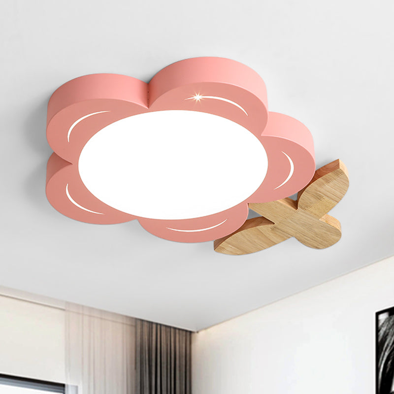 Illuminazione da soffitto floreale per bambini Lampada da incasso per asilo nido a LED in acrilico in rosso con decorazioni in legno