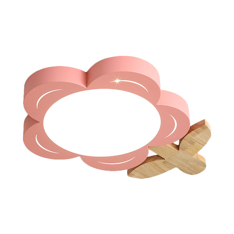 Illuminazione da soffitto floreale per bambini Lampada da incasso per asilo nido a LED in acrilico in rosso con decorazioni in legno