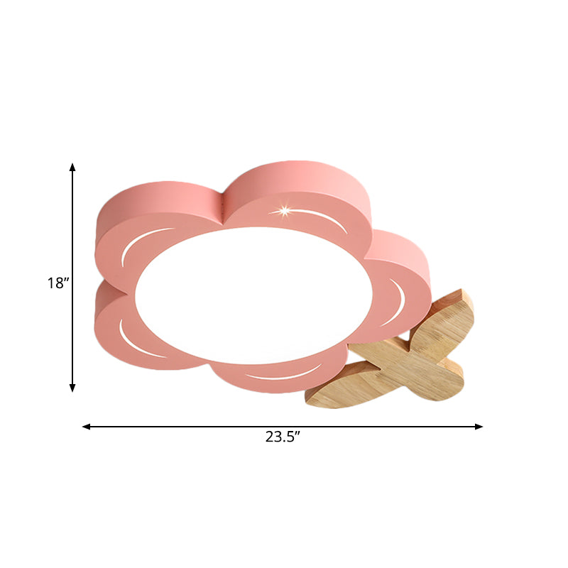 Blumen-Deckenbeleuchtung für Kinder, Acryl-LED-Unterputzleuchte für Kinderzimmer in Rot mit Holzdekor