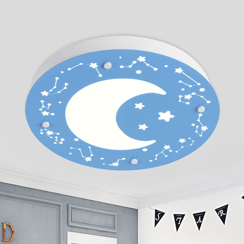 Plafoniera a cerchio grigio/blu per bambini Lampada da incasso a LED in acrilico con motivo a luna e stella per la scuola materna