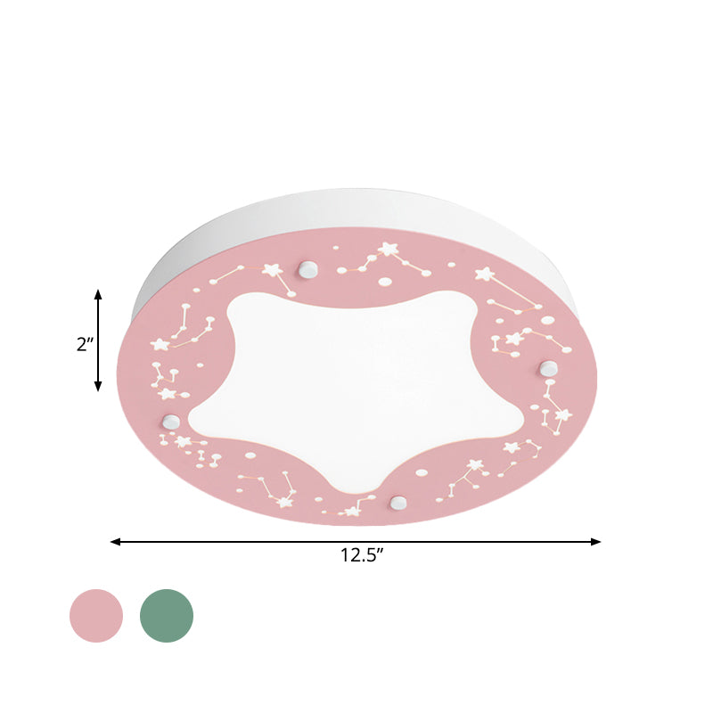 Grün/Rosa runde Unterputzleuchte, Cartoon-LED-Acryl-Unterputz-Einbauleuchte mit Sternmuster