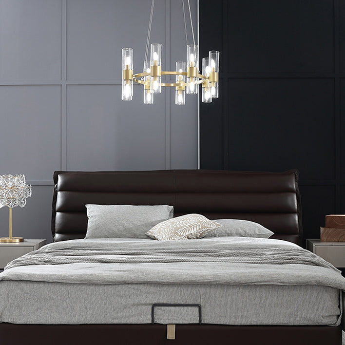 Chandelier à ombre cylindrique transparente 6/16 lumières post moderne en verre suspendu pendant