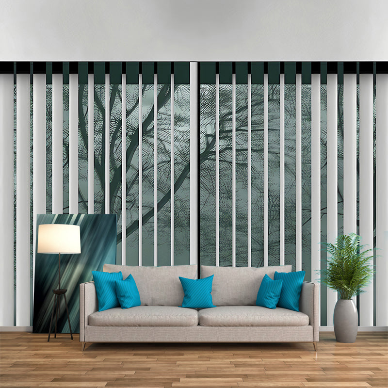 Full Size Asia Wallpaper Murals Green Faux Tree-Shutter Effect Wall Art, Made to Measure