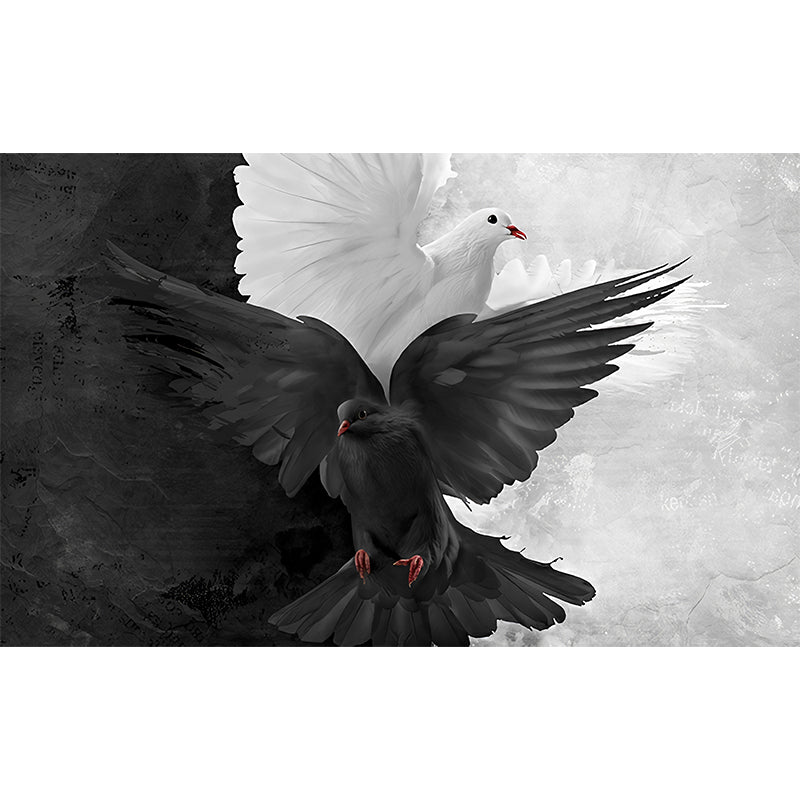 Illustration Pigeon Murals Wallpaper for Dining Room Decoration, Black and White, Custom Made