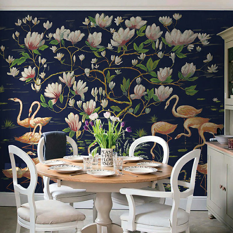 Large Tropix Wall Murals in Dark Color Flamingo and Lotus Pond Pattern Wall Covering, Optional Size
