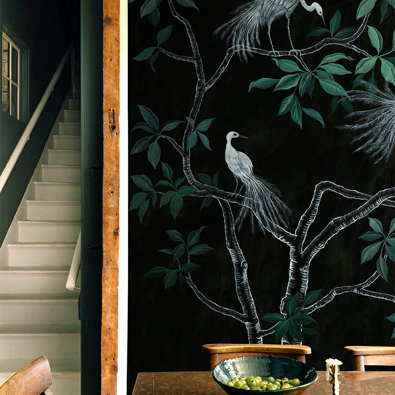 Waterproof Peacock and Tree Murals Asian Non-Woven Fabric Wall Art, Made to Measure