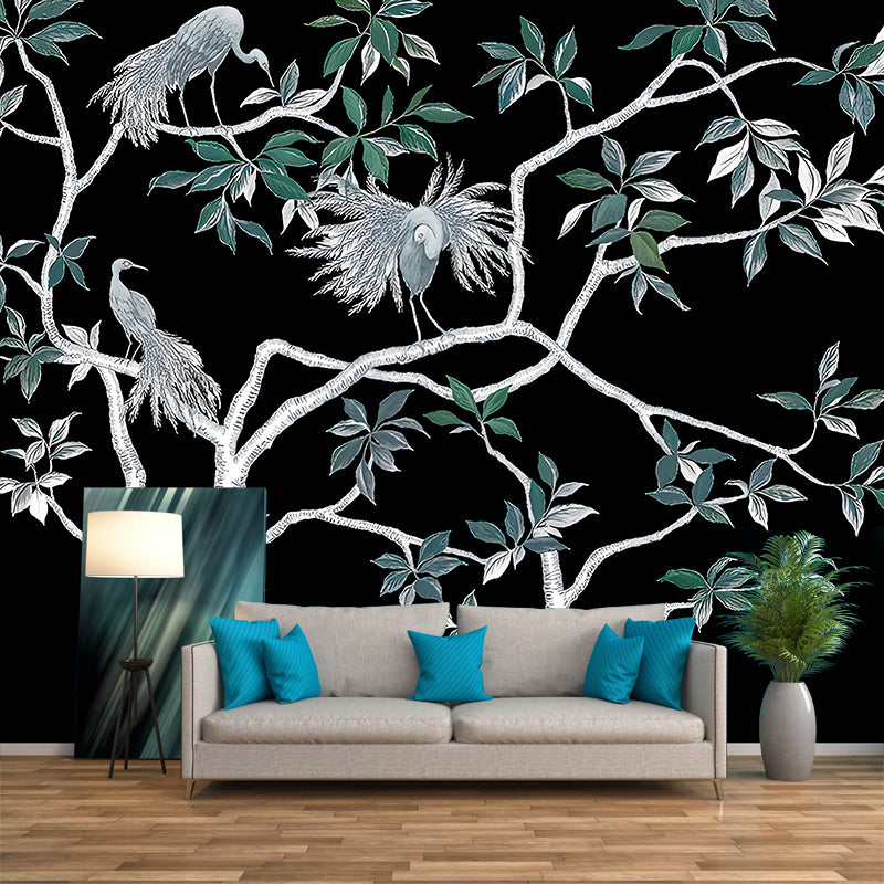 Waterproof Peacock and Tree Murals Asian Non-Woven Fabric Wall Art, Made to Measure