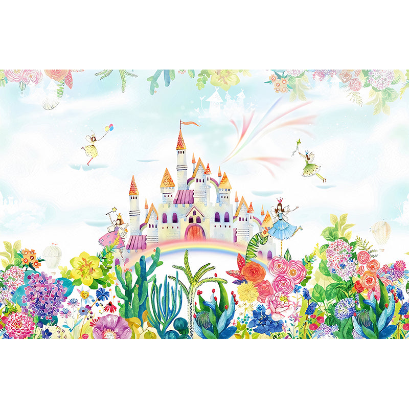 Illustration Cartoon Castle Murals Wallpaper Full Size Wall Decor for Nursery, Custom-Print