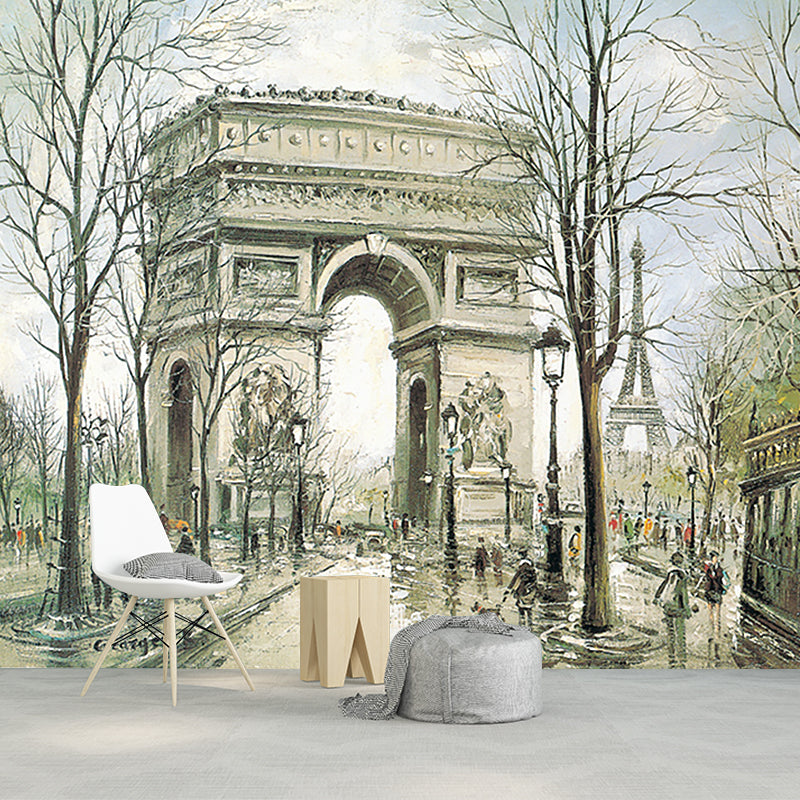 Classical Triumphal Arch Wall Murals Green and White Living Room Wall Covering, Size Optional
